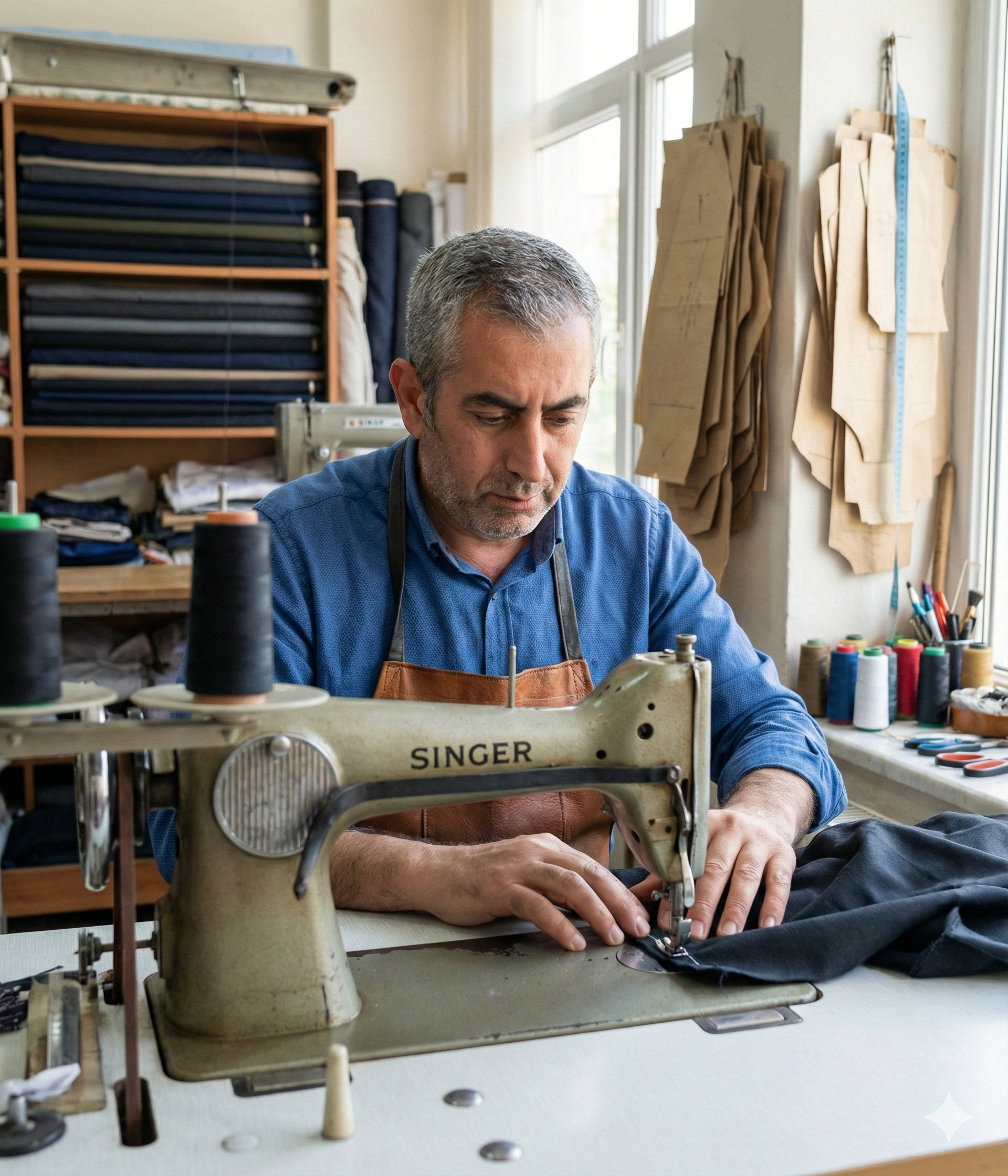 Fethiye'de genel elbise tamiratı ve tadilat hizmeti, dikiş makinesi detay.