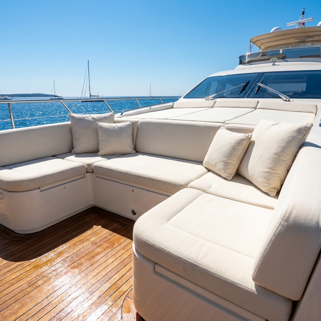 Fethiye'deki tekneler için özel yapım, suya dayanıklı minderler.